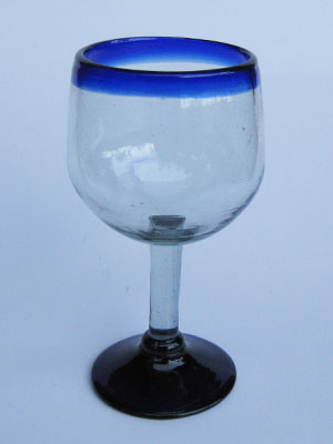 Borde Azul Cobalto / Juego de 6 copas tipo globo con borde azul cobalto / Éstas copas de vino tipo globo son las más grandes en su tipo, las disfrutará al capturar el aroma de un buen vino tinto.